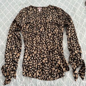 Buckle Willow&Root Black and Tan Leopard Print Satin/ Silk Blouse